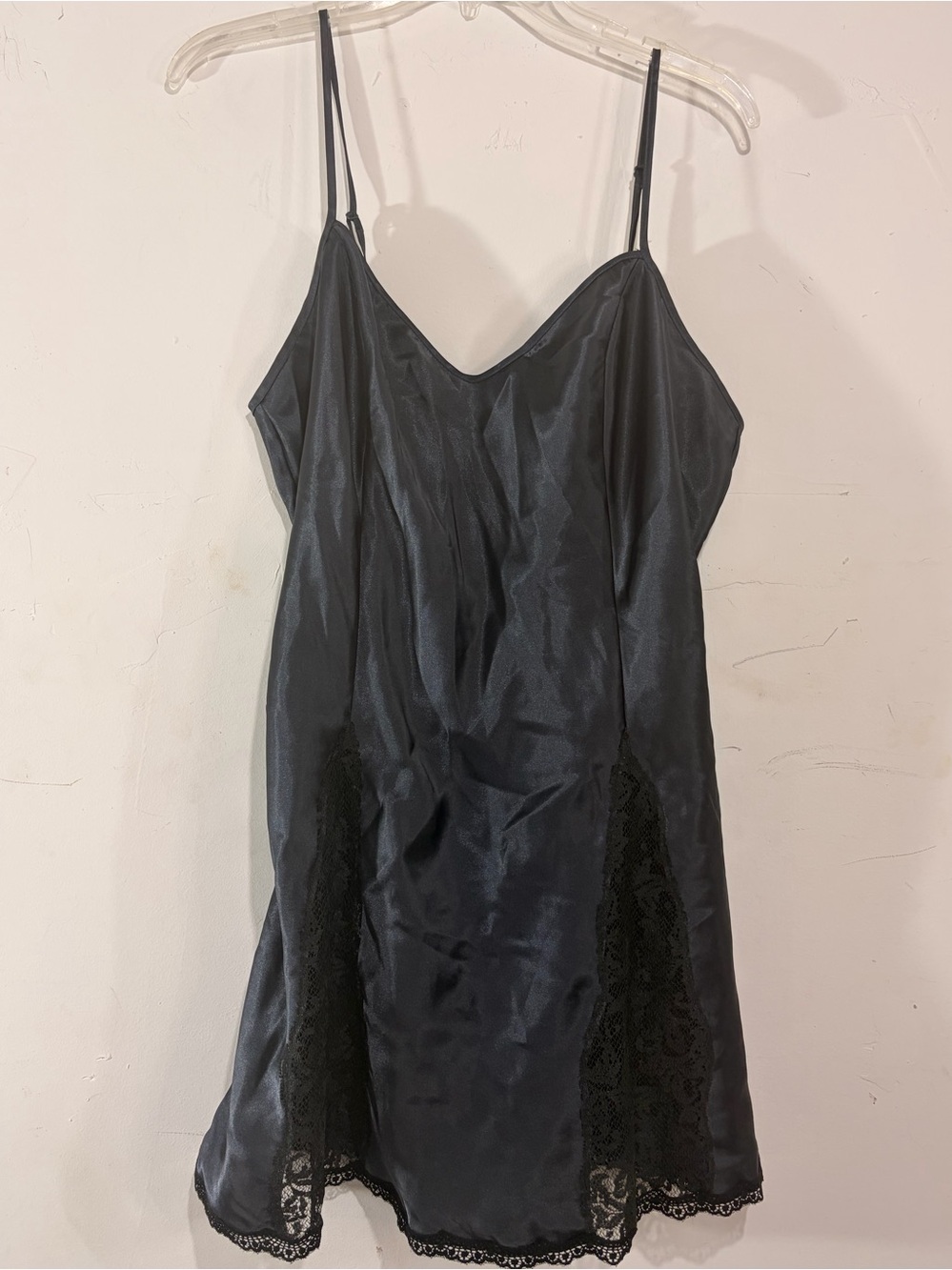 Vintage Victoria’s Secret Black Satin Slip Dress Large Lace Y2K Lingerie